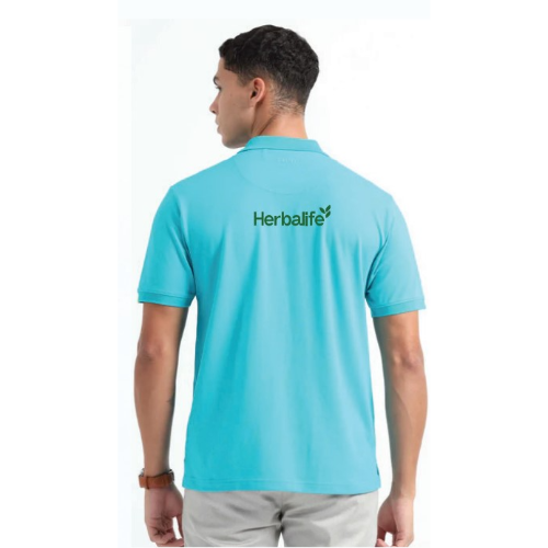 Herbalife Caslay Sustainable Organic Polo Neck T-Shirt-Curracao Blue - Image 3